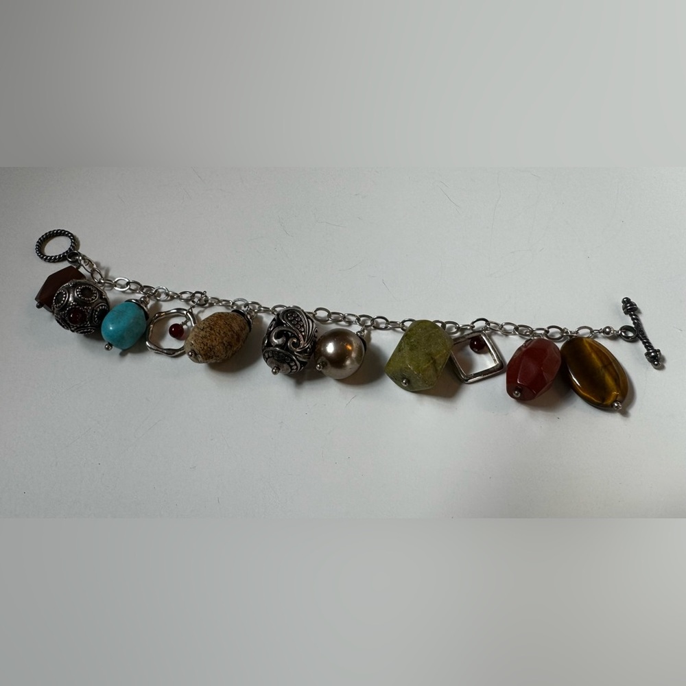 Silver Tone Toggle Multi Stone Cha Cha Bracelet